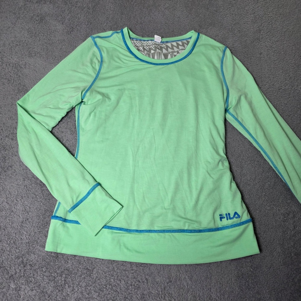 Fila Sport Womens Small Top Lime Green Long Sleeve Thumbhole Activewear